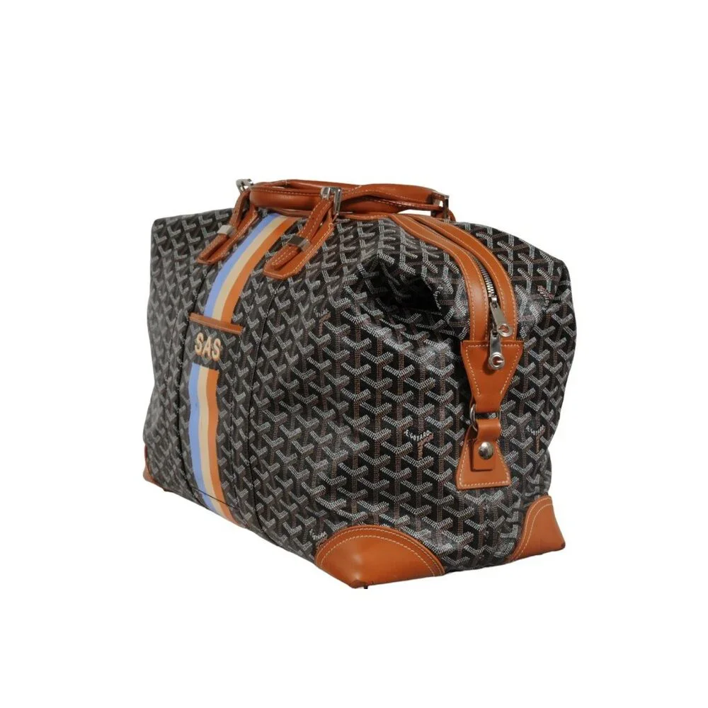 Goyard Boeing 45 Black Brown Leather Duffle Travel Carry On Vacation Weekend Bag